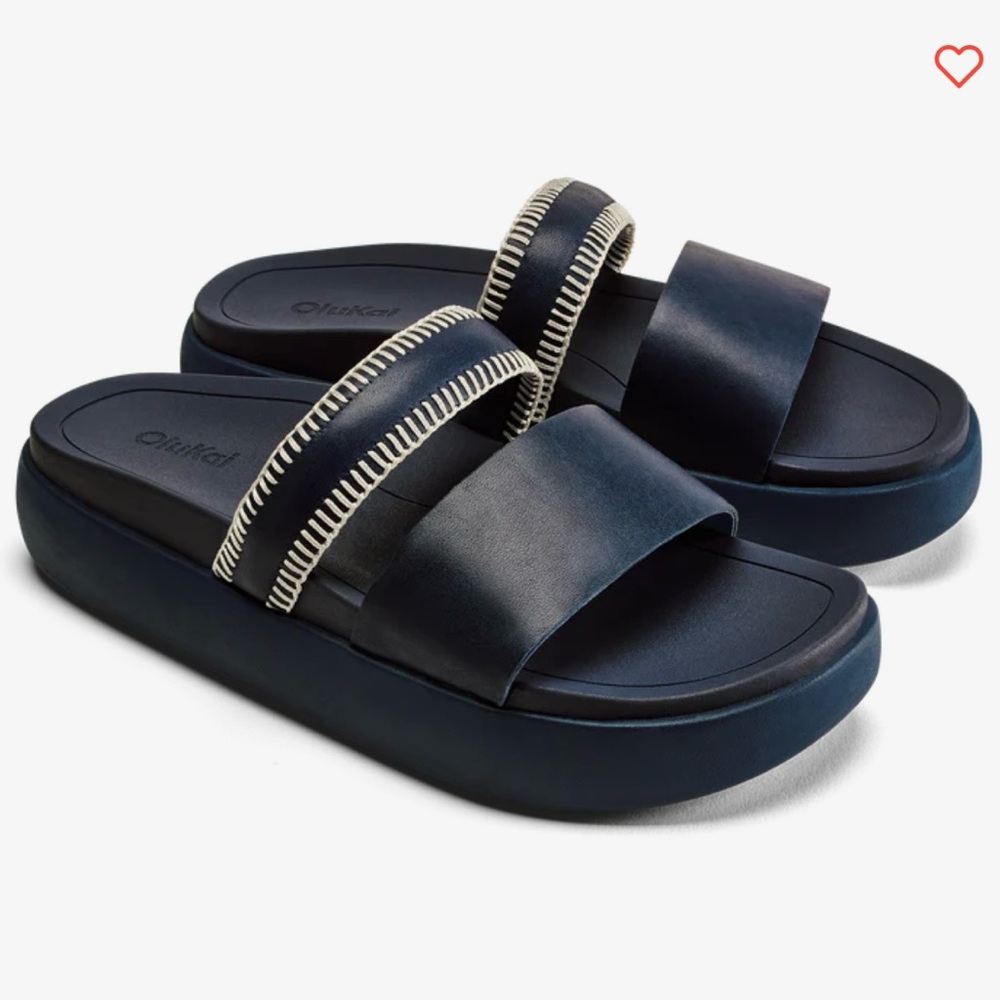 OluKai Pae Leather Slide Sandals